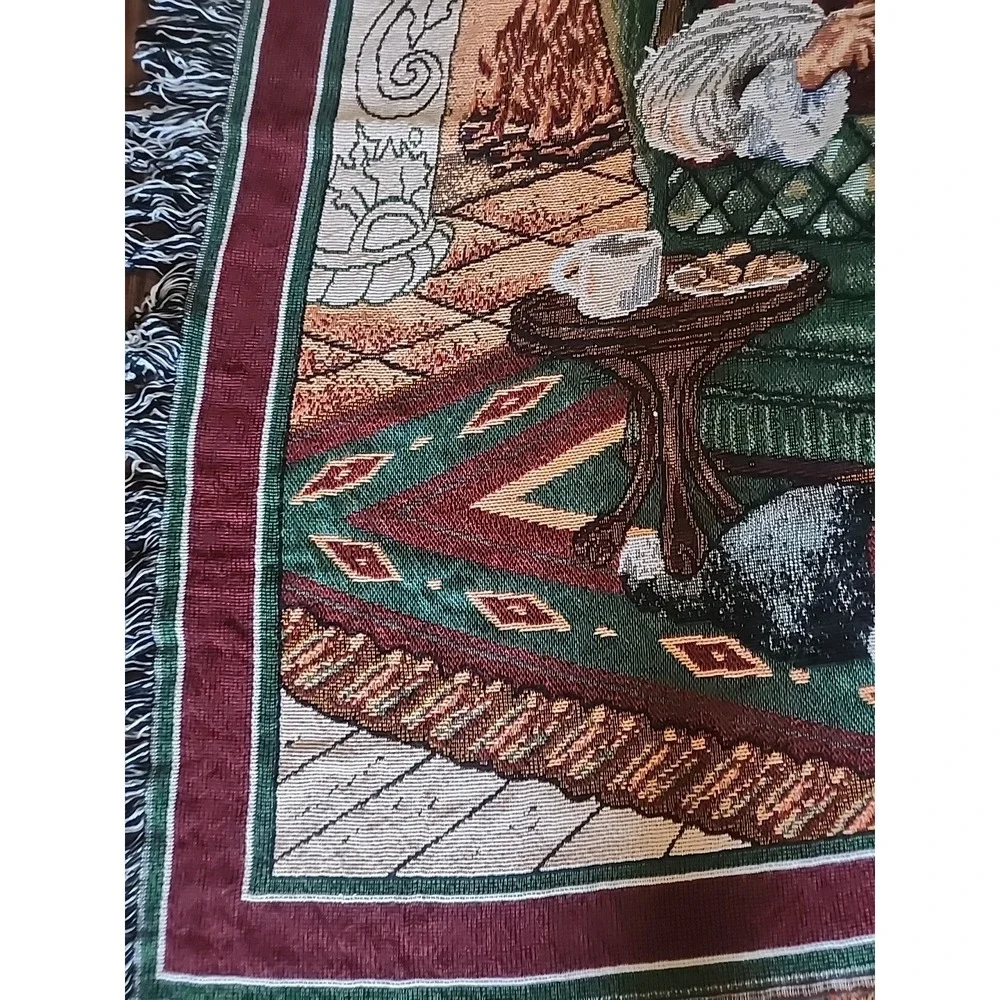 Manual Woodworkers Weavers Tapestry Woven Christmas Santa Husky Throw Blanket